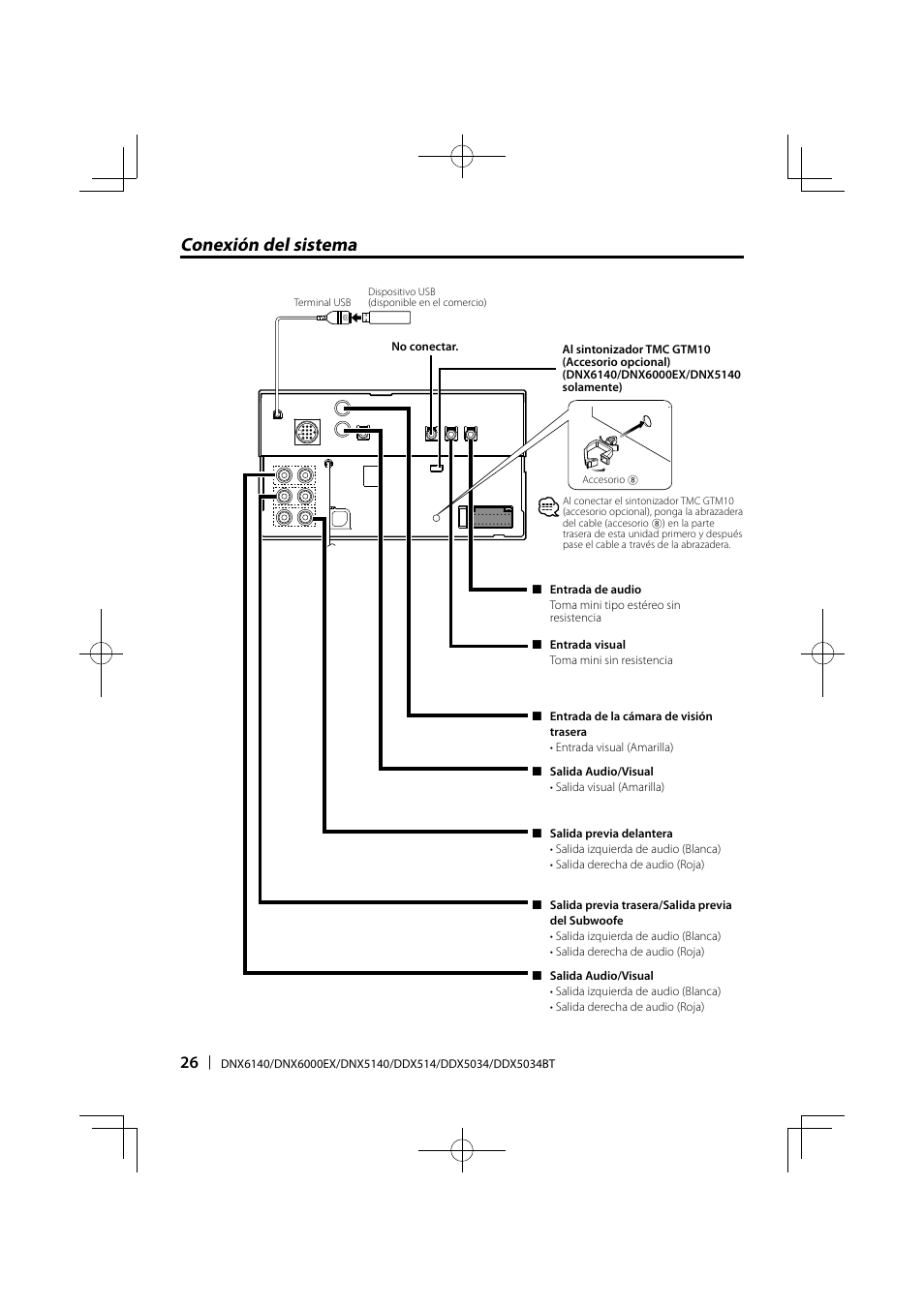 Conexión del sistema | Kenwood DDX5034 User Manual | Page 26 / 32