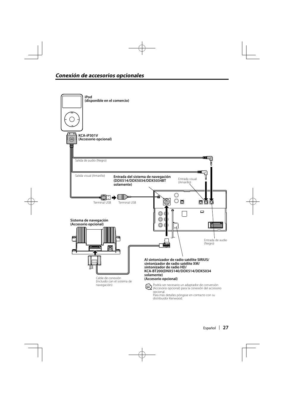 Conexión de accesorios opcionales | Kenwood DDX5034 User Manual | Page 27 / 32
