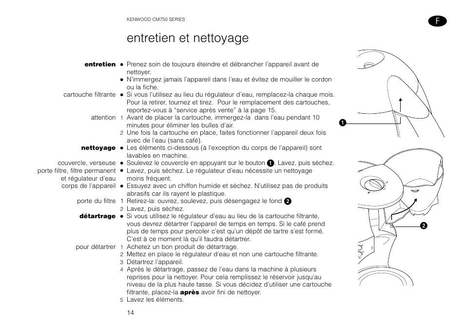 Entretien et nettoyage | Kenwood AQUAMATIK CM750 User Manual | Page 16 / 28