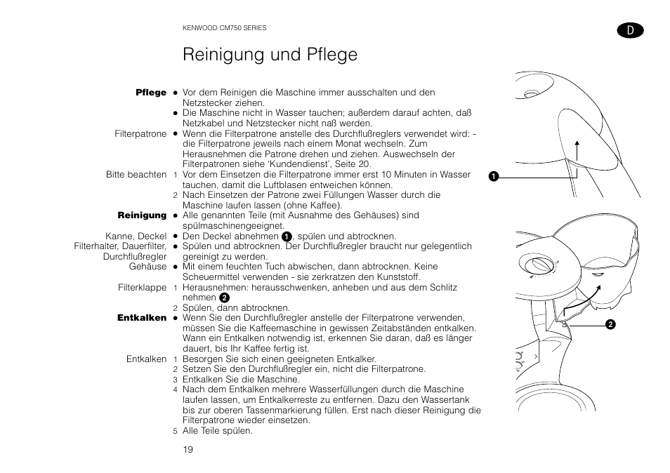 Reinigung und pflege | Kenwood AQUAMATIK CM750 User Manual | Page 21 / 28