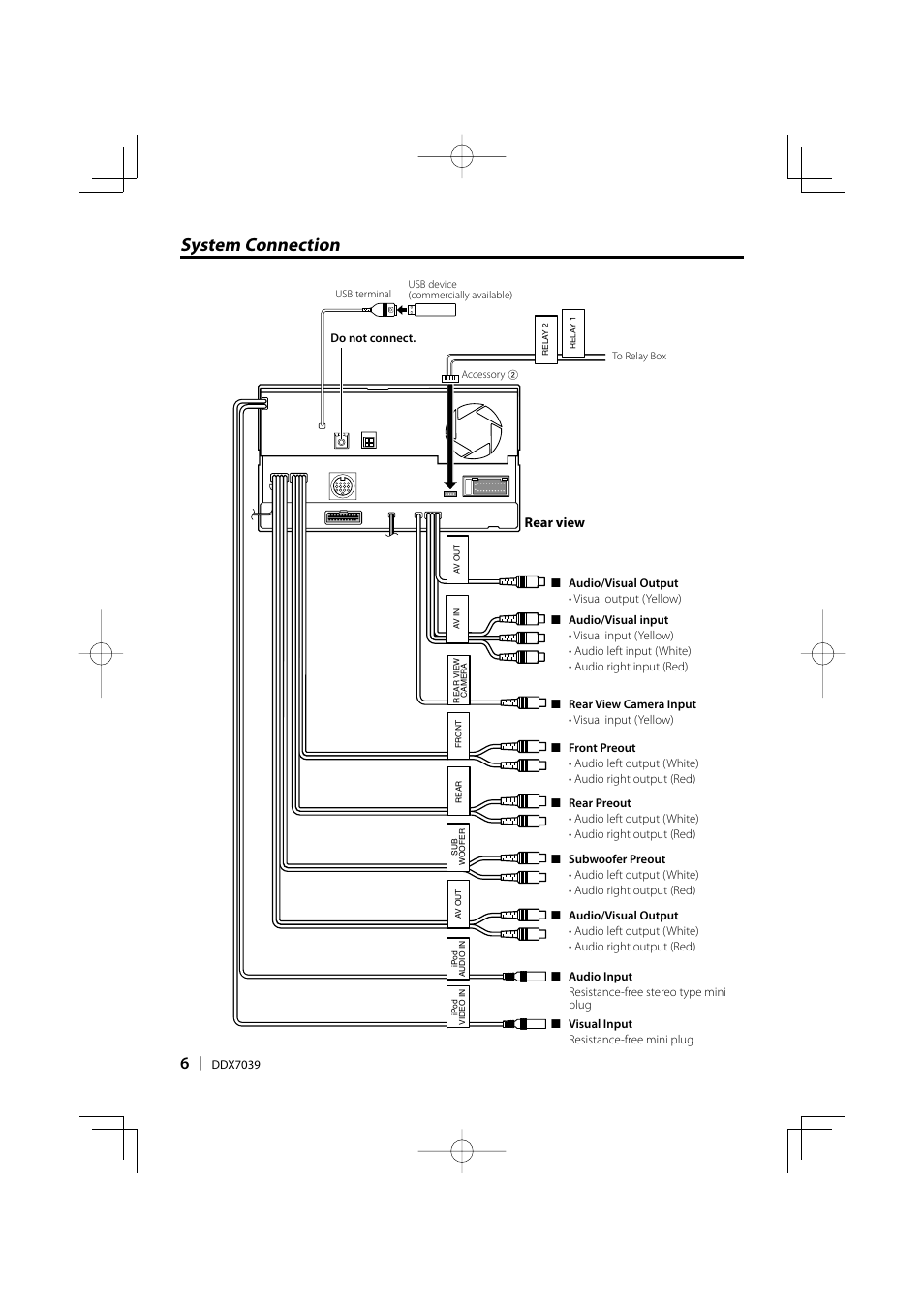 System connection, Rear view | Kenwood DDX7039 User Manual | Page 6 / 12