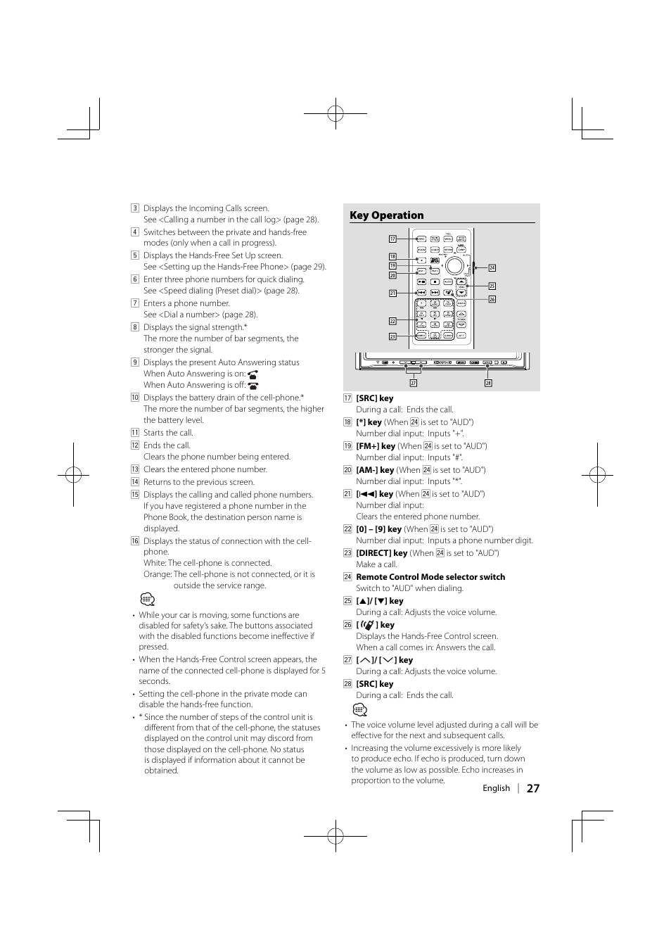 Key operation | Kenwood KCA-BT300 User Manual | Page 27 / 104