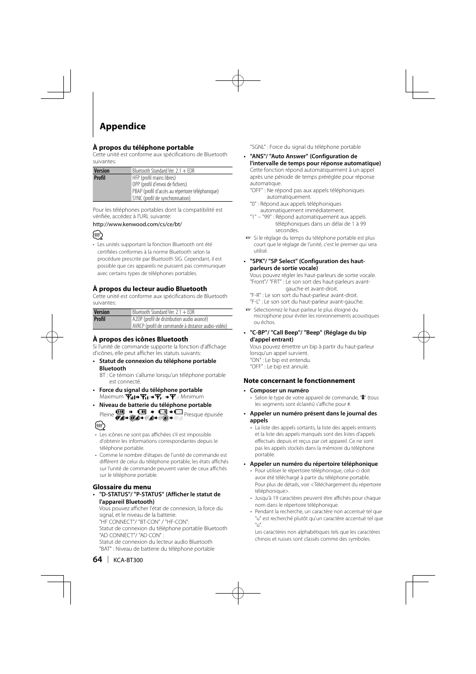 Appendice | Kenwood KCA-BT300 User Manual | Page 64 / 104