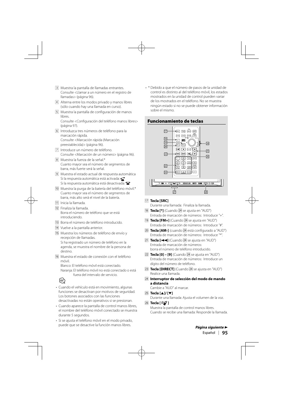 Funcionamiento de teclas | Kenwood KCA-BT300 User Manual | Page 95 / 104