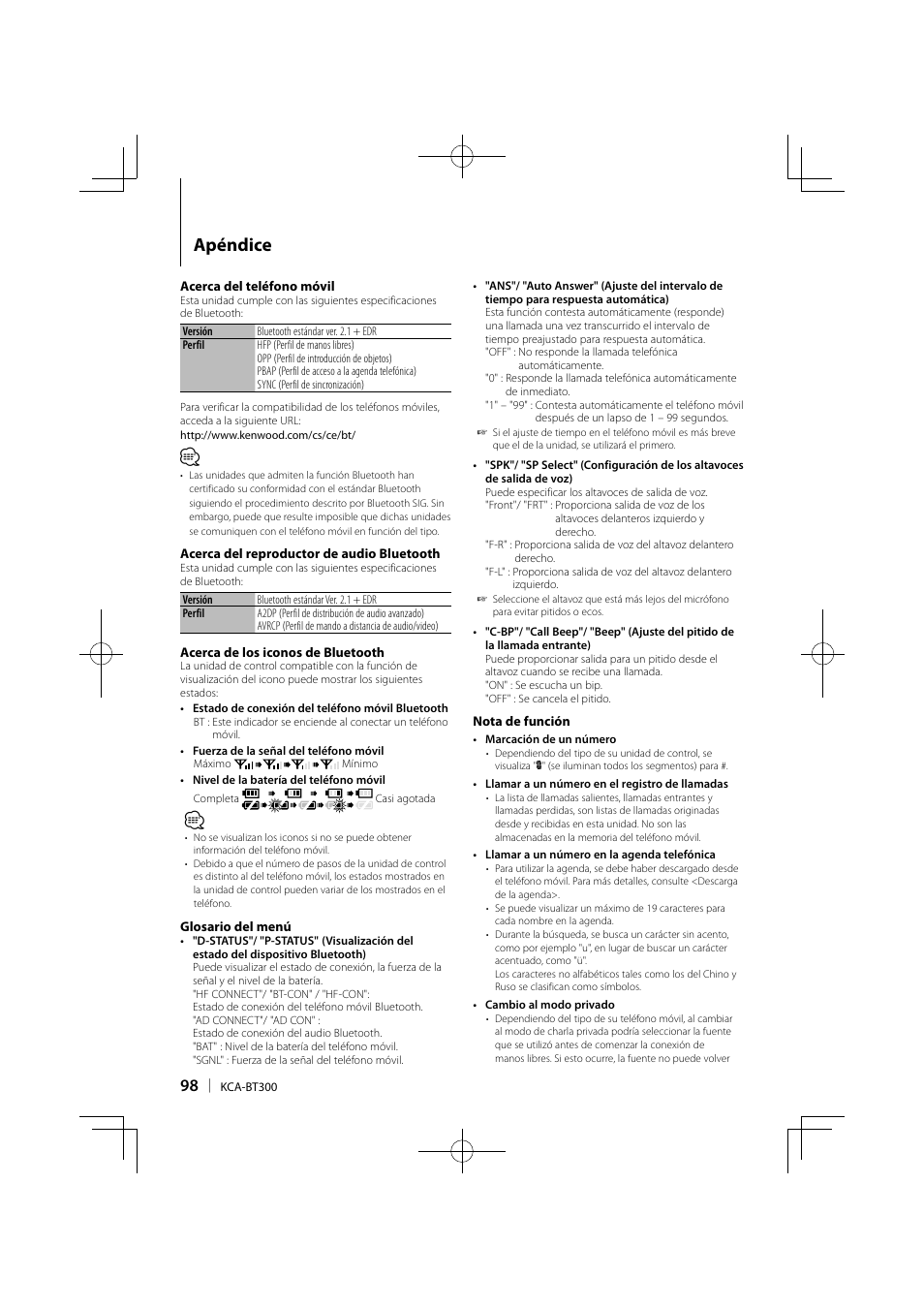 Apéndice | Kenwood KCA-BT300 User Manual | Page 98 / 104