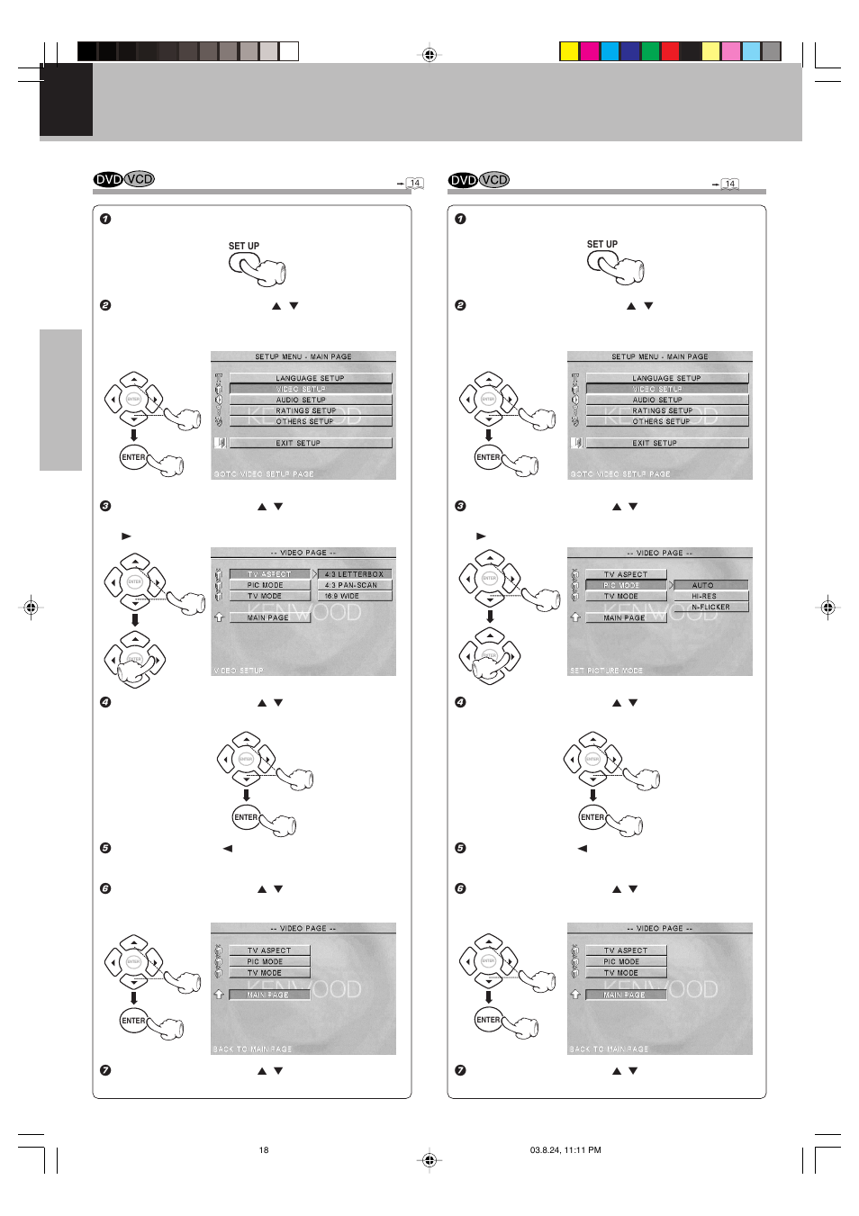 Selecttv display(aspect), Select picture mode | Kenwood DVF-S500 User Manual | Page 18 / 40