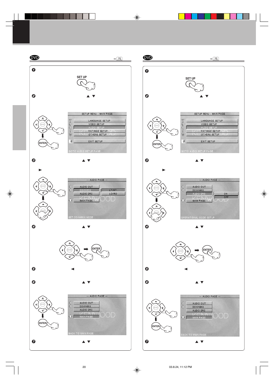 Select downmix mode, Select audio drc | Kenwood DVF-S500 User Manual | Page 20 / 40
