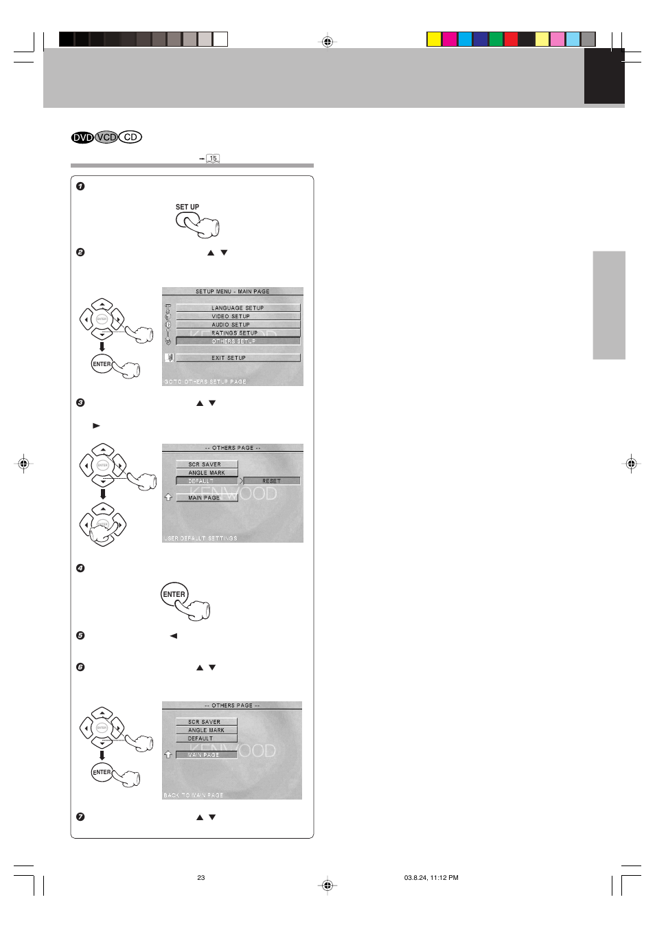 Put back to the defalt setting | Kenwood DVF-S500 User Manual | Page 23 / 40
