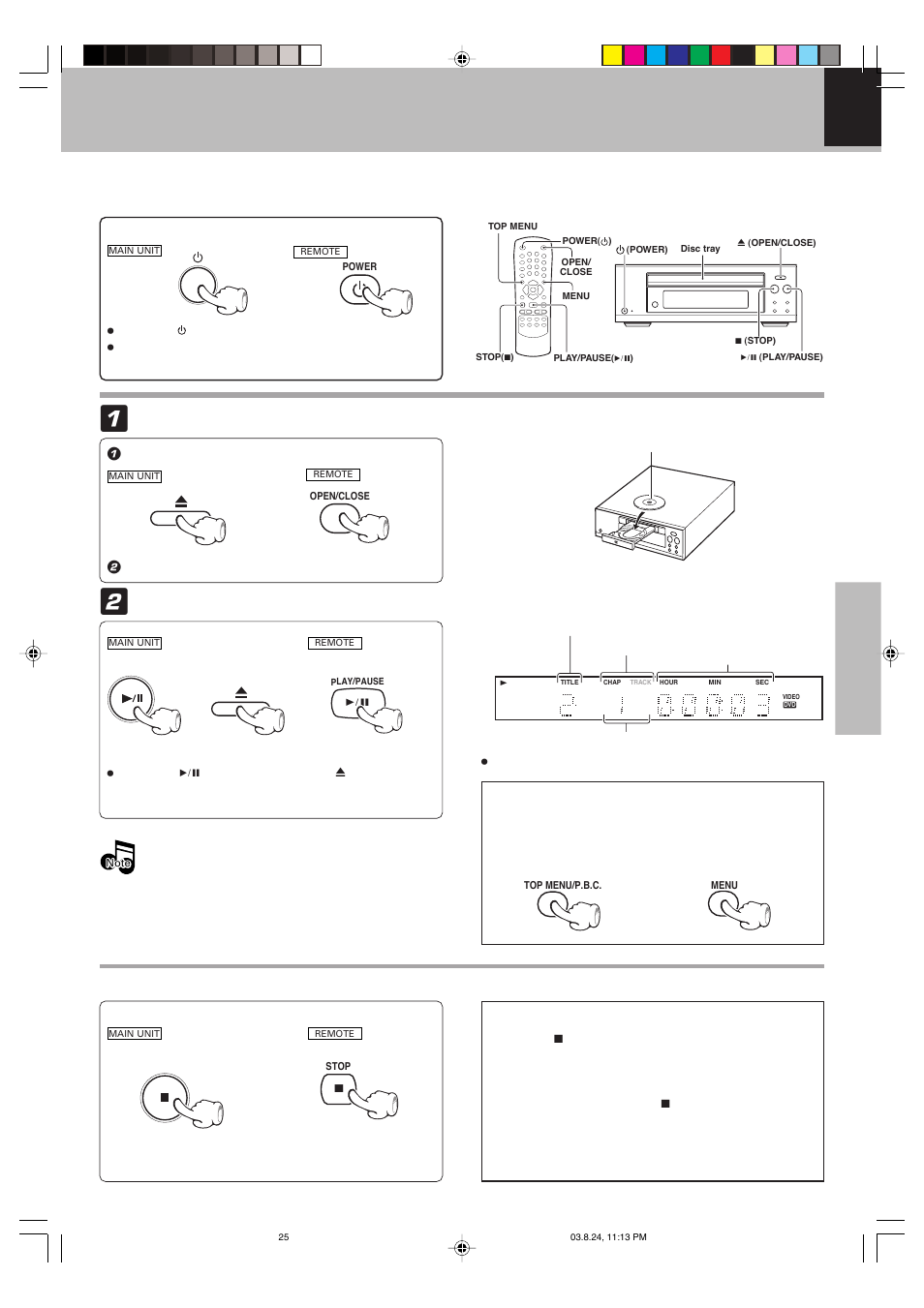 Operations, Playback of disc, Basic play | Load a disc, Start playback, Resume playback (only dvd), Preparation | Kenwood DVF-S500 User Manual | Page 25 / 40
