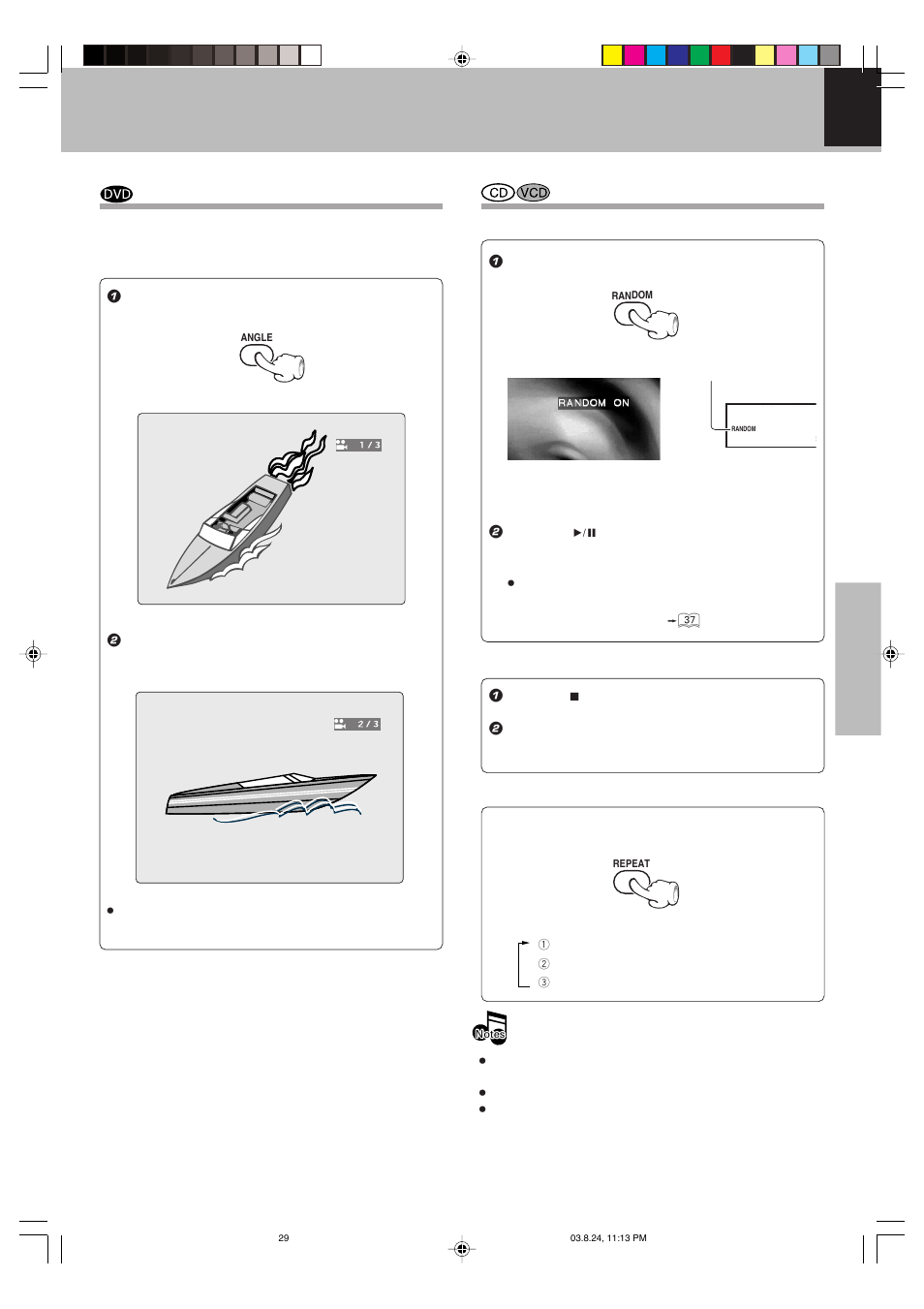 Select camera angle, Random play | Kenwood DVF-S500 User Manual | Page 29 / 40