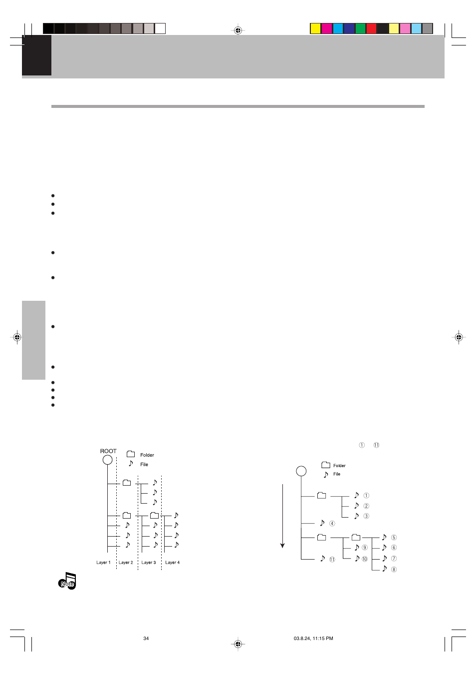 Mp3 /jpeg media playback, Guidance of mp3/jpeg, Creating media for playing back on this equipment | Kenwood DVF-S500 User Manual | Page 34 / 40