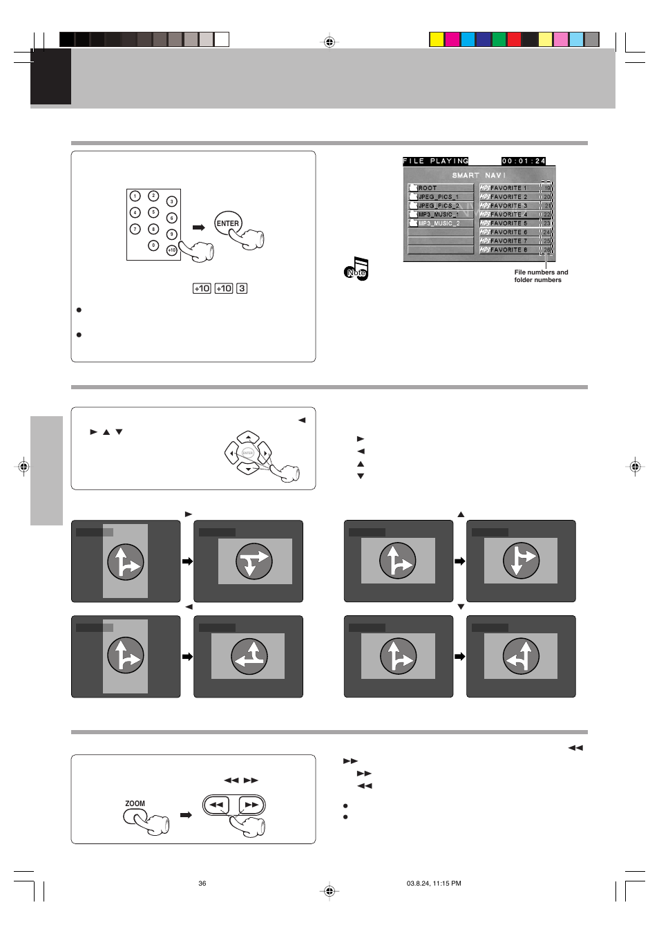 Selects the files to be played back directly, Rotating a picture (jpeg files only), Enlarge / reduce picture size (jpeg files only) | Kenwood DVF-S500 User Manual | Page 36 / 40