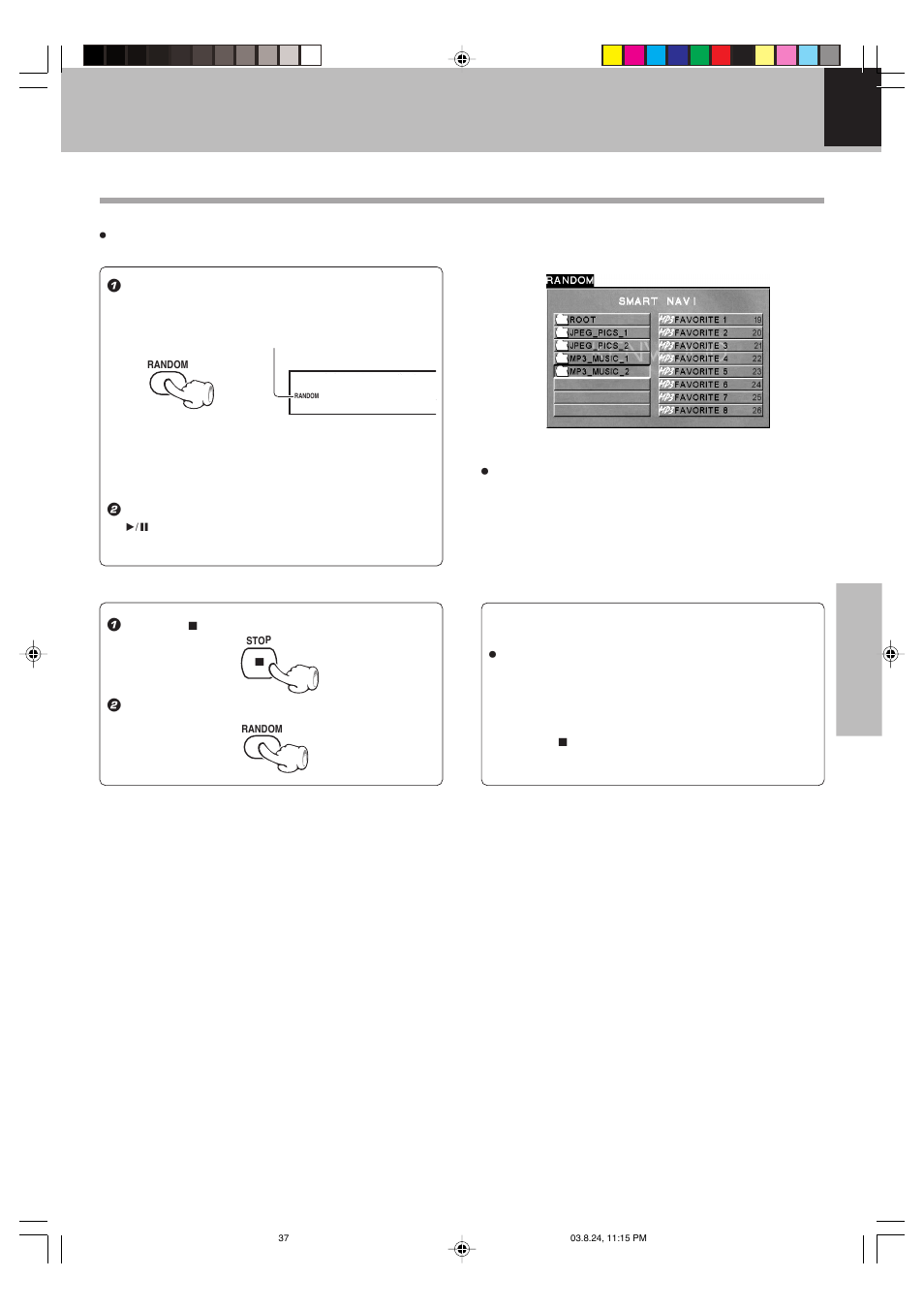 Mp3/jpeg random play | Kenwood DVF-S500 User Manual | Page 37 / 40