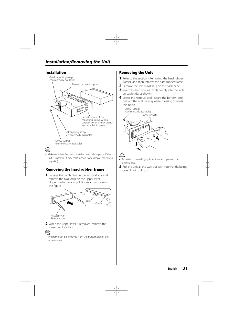 Installation/removing the unit | Kenwood KDC-W4037 User Manual | Page 31 / 36
