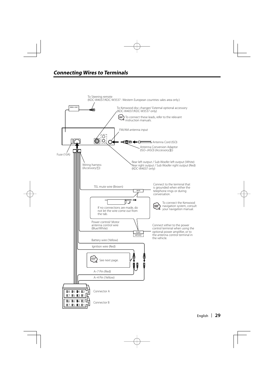 Connecting wires to terminals | Kenwood KDC-W311 User Manual | Page 29 / 36
