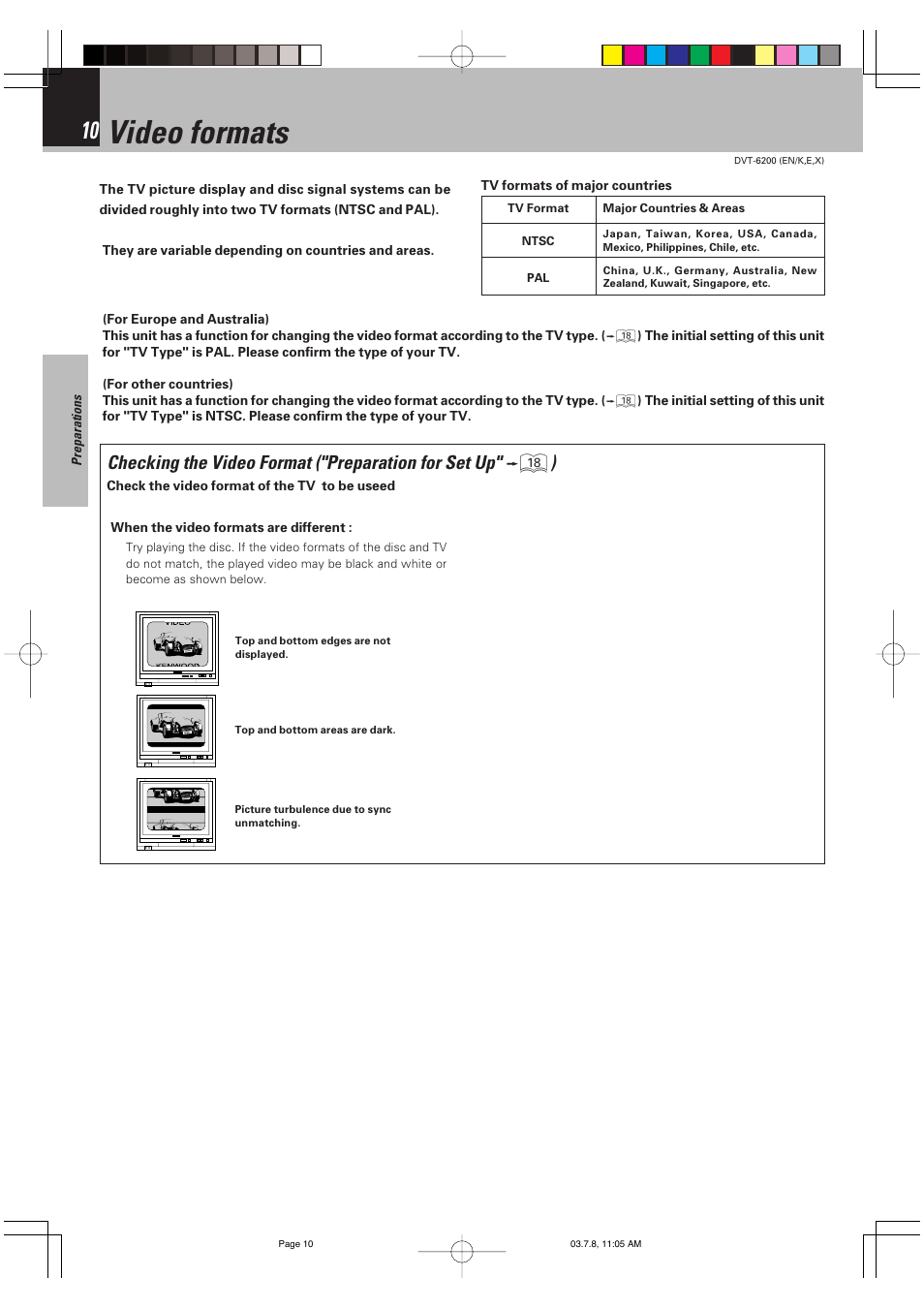 Video formats | Kenwood DVT-6200 User Manual | Page 10 / 60