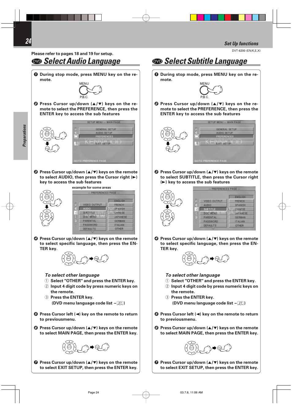 Select audio language, Select subtitle language | Kenwood DVT-6200 User Manual | Page 24 / 60