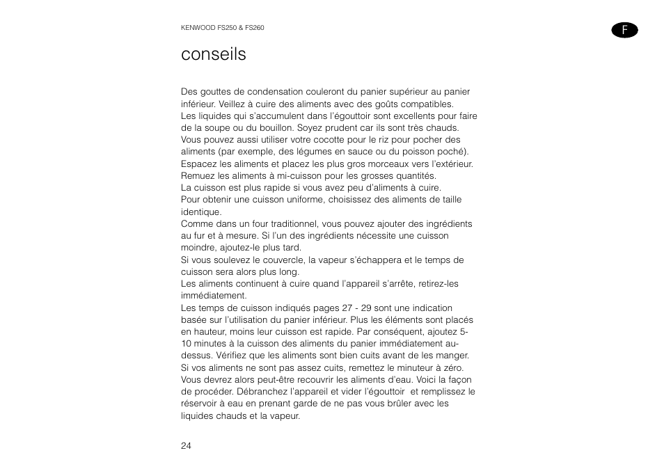 Conseils | Kenwood FS260 User Manual | Page 25 / 49