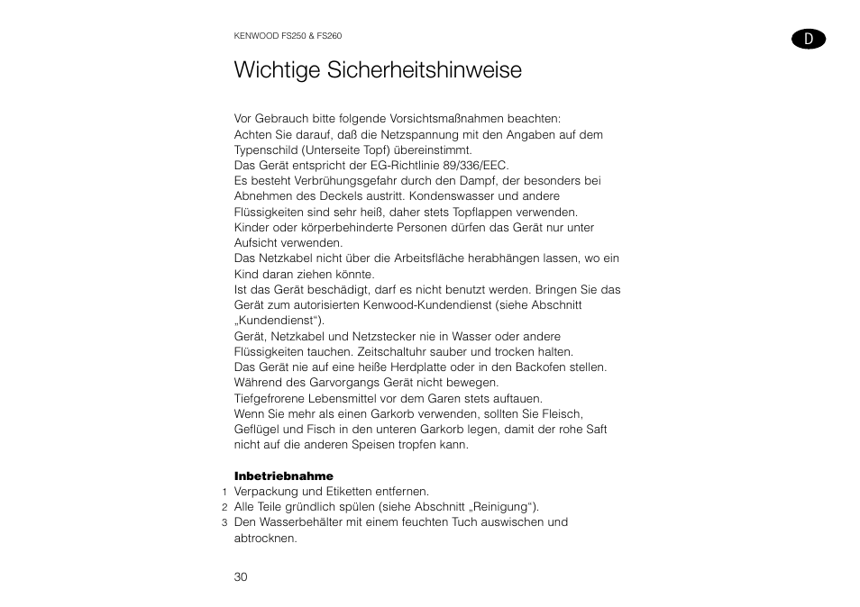 Wichtige sicherheitshinweise | Kenwood FS260 User Manual | Page 31 / 49