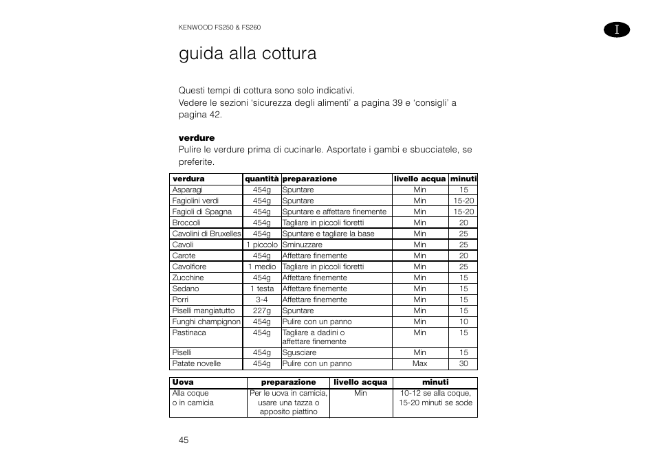 Guida alla cottura | Kenwood FS260 User Manual | Page 46 / 49