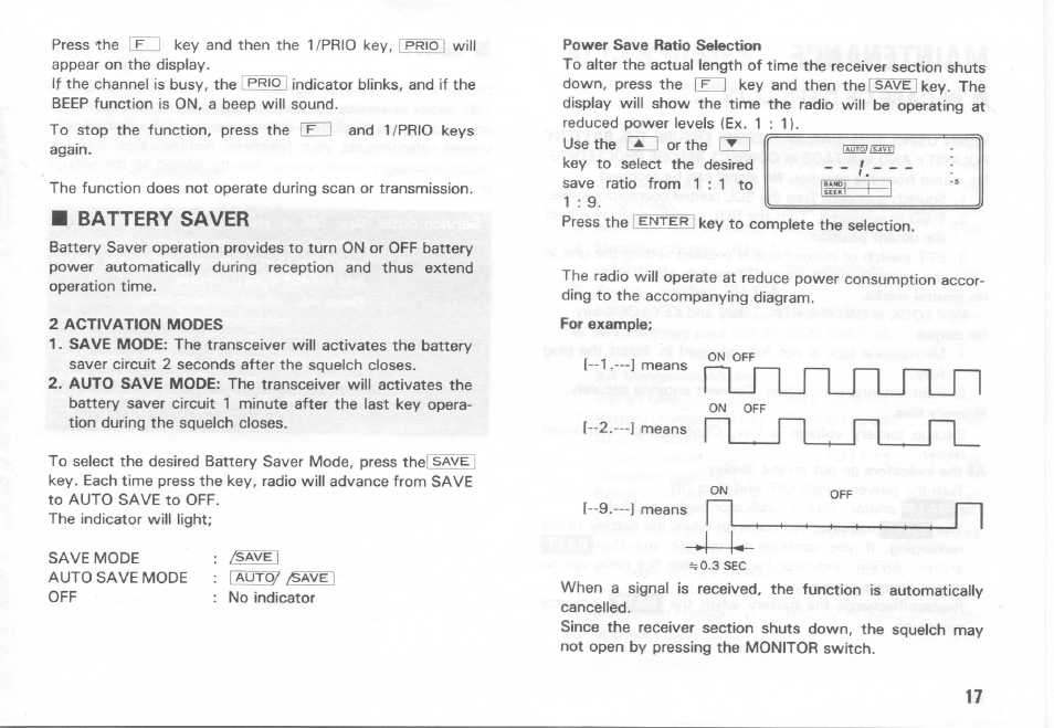 Battery saver, Rltlrltlrln, N_rl_rl_rl | Kenwood TH-415A User Manual | Page 17 / 20