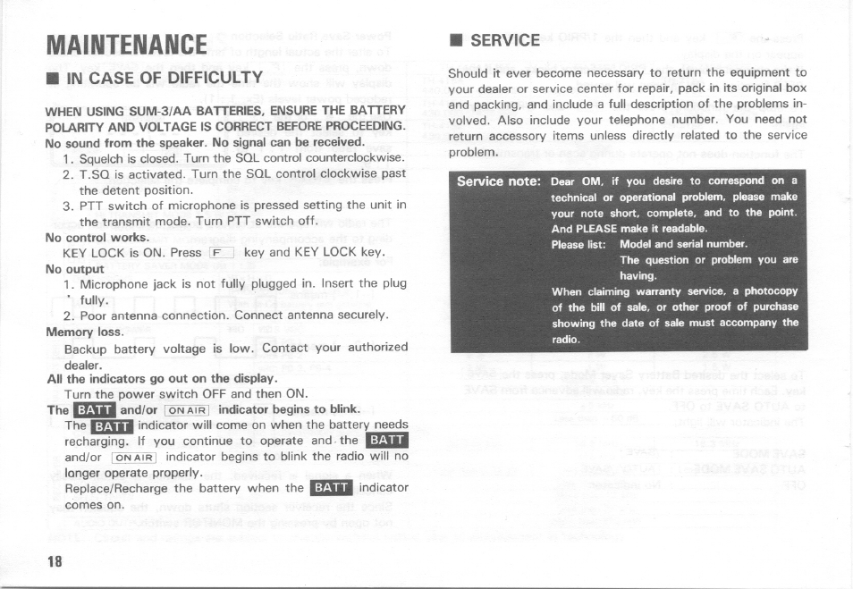 Maintenance | Kenwood TH-415A User Manual | Page 18 / 20