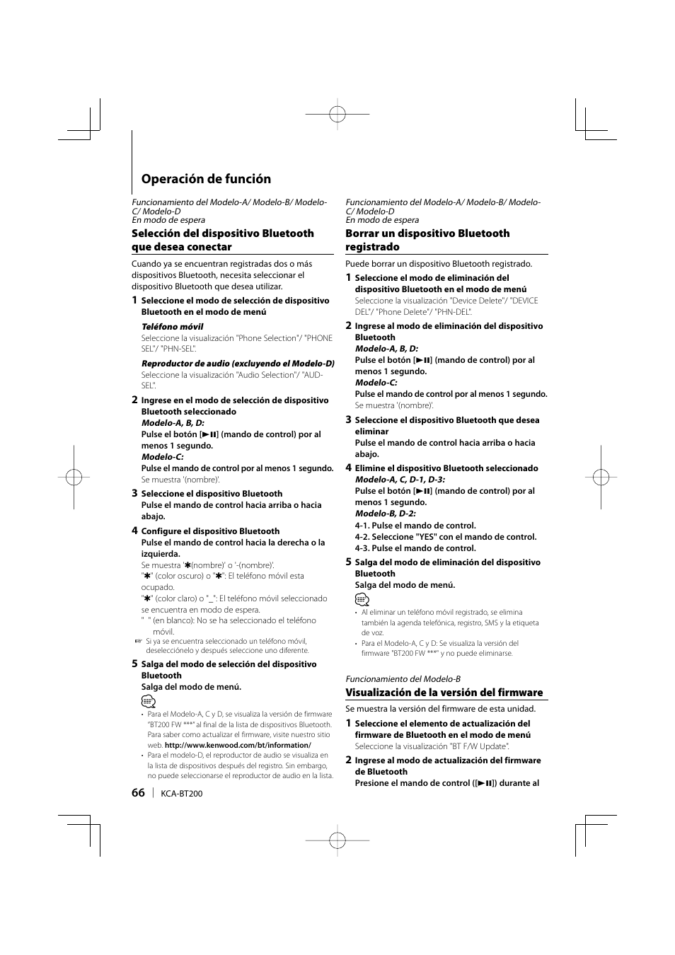 Operación de función | Kenwood KCA-BT200 User Manual | Page 66 / 80