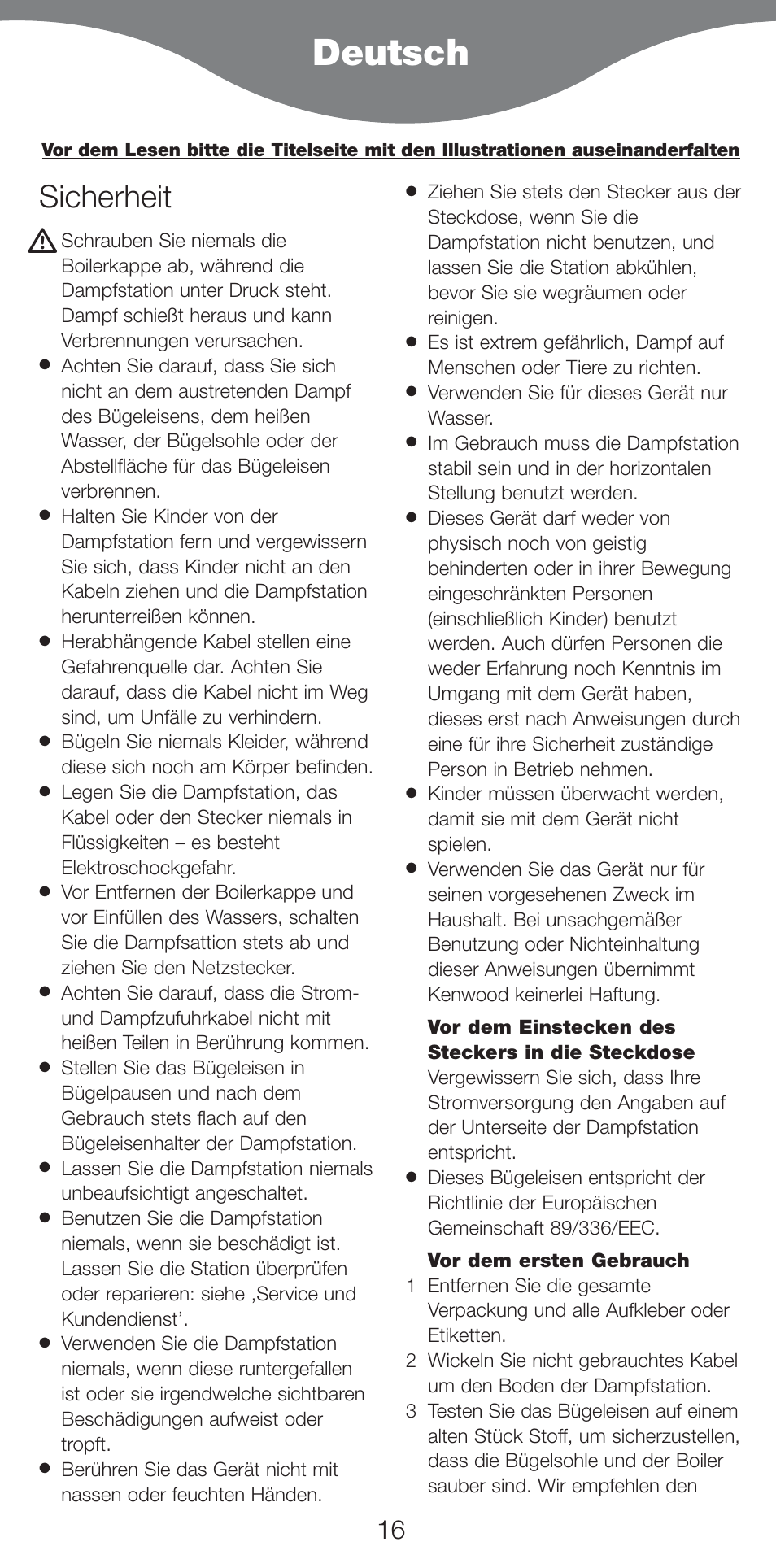 Deutsch, Sicherheit | Kenwood IC400 Series User Manual | Page 18 / 90