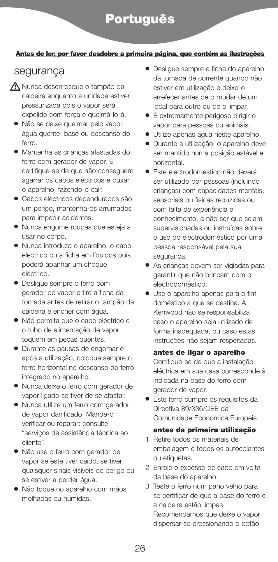 Português, Segurança | Kenwood IC400 Series User Manual | Page 28 / 90
