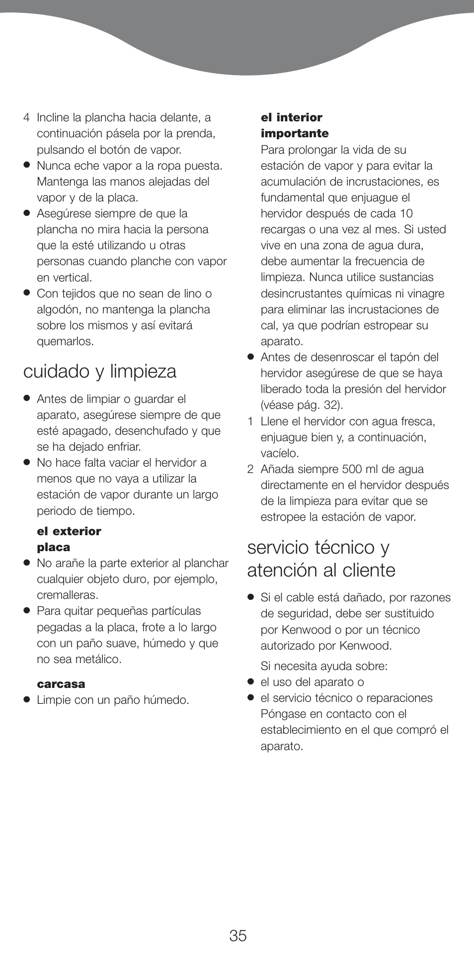 Cuidado y limpieza, Servicio técnico y atención al cliente | Kenwood IC400 Series User Manual | Page 37 / 90