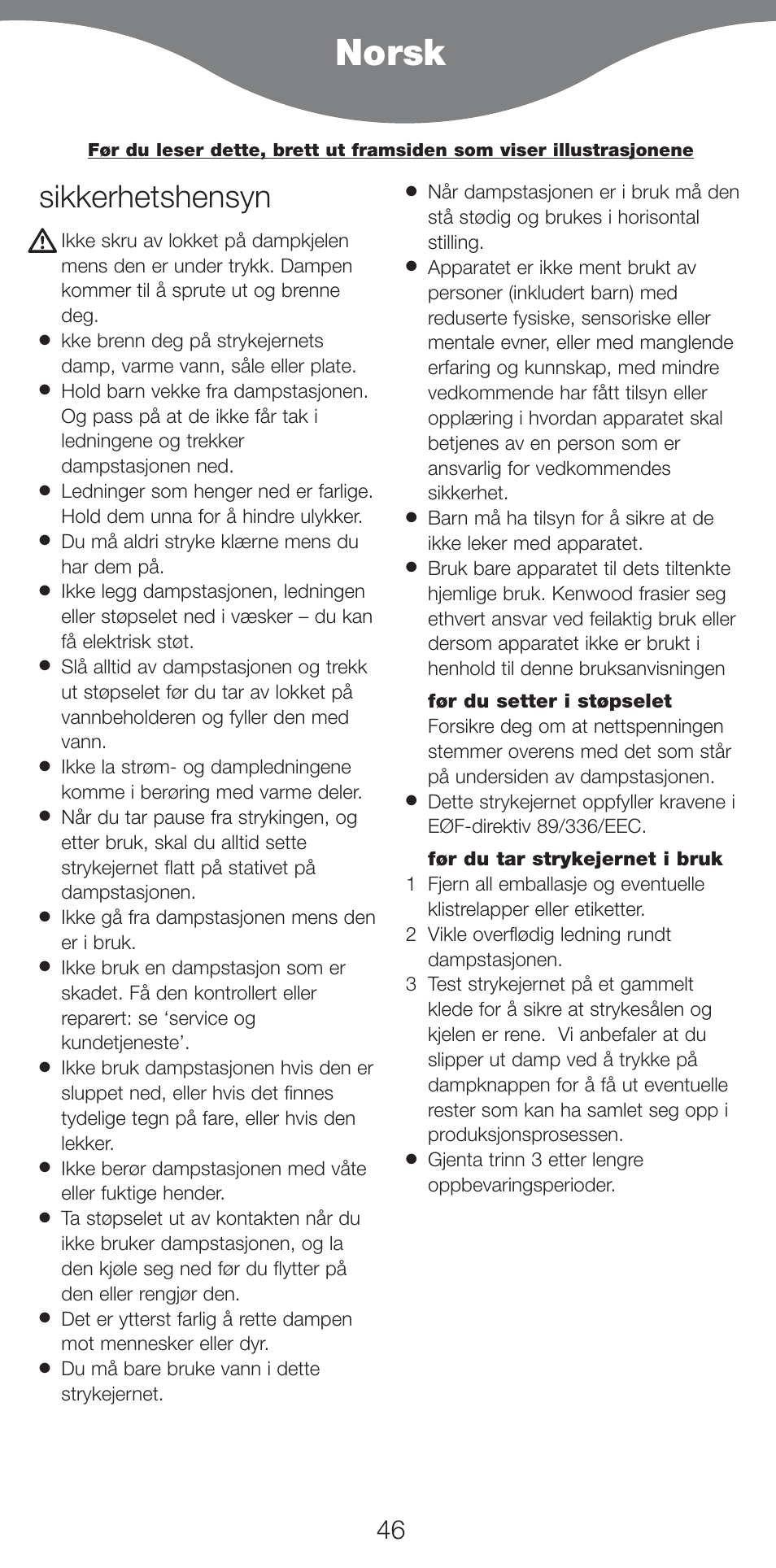 Norsk, Sikkerhetshensyn | Kenwood IC400 Series User Manual | Page 48 / 90