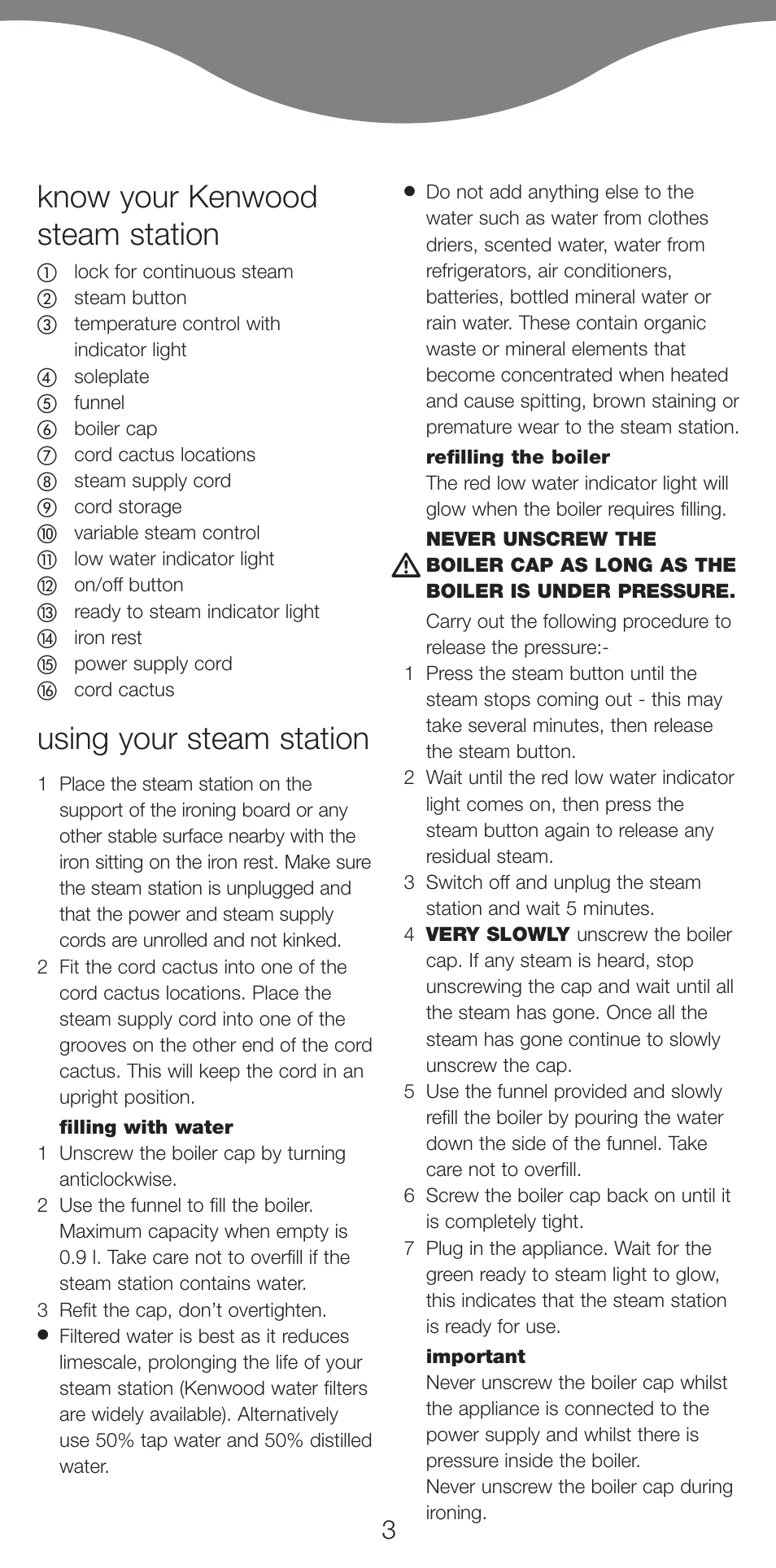 Know your kenwood steam station, Using your steam station | Kenwood IC400 Series User Manual | Page 5 / 90
