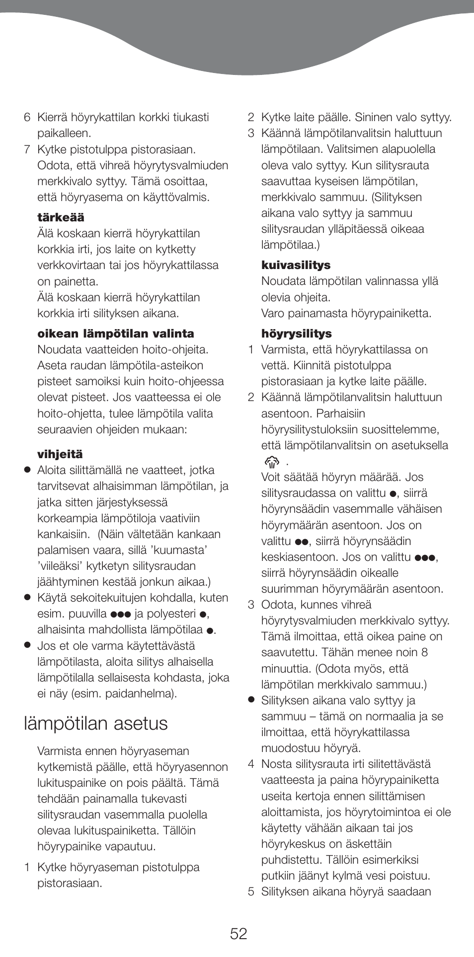 Lämpötilan asetus | Kenwood IC400 Series User Manual | Page 54 / 90