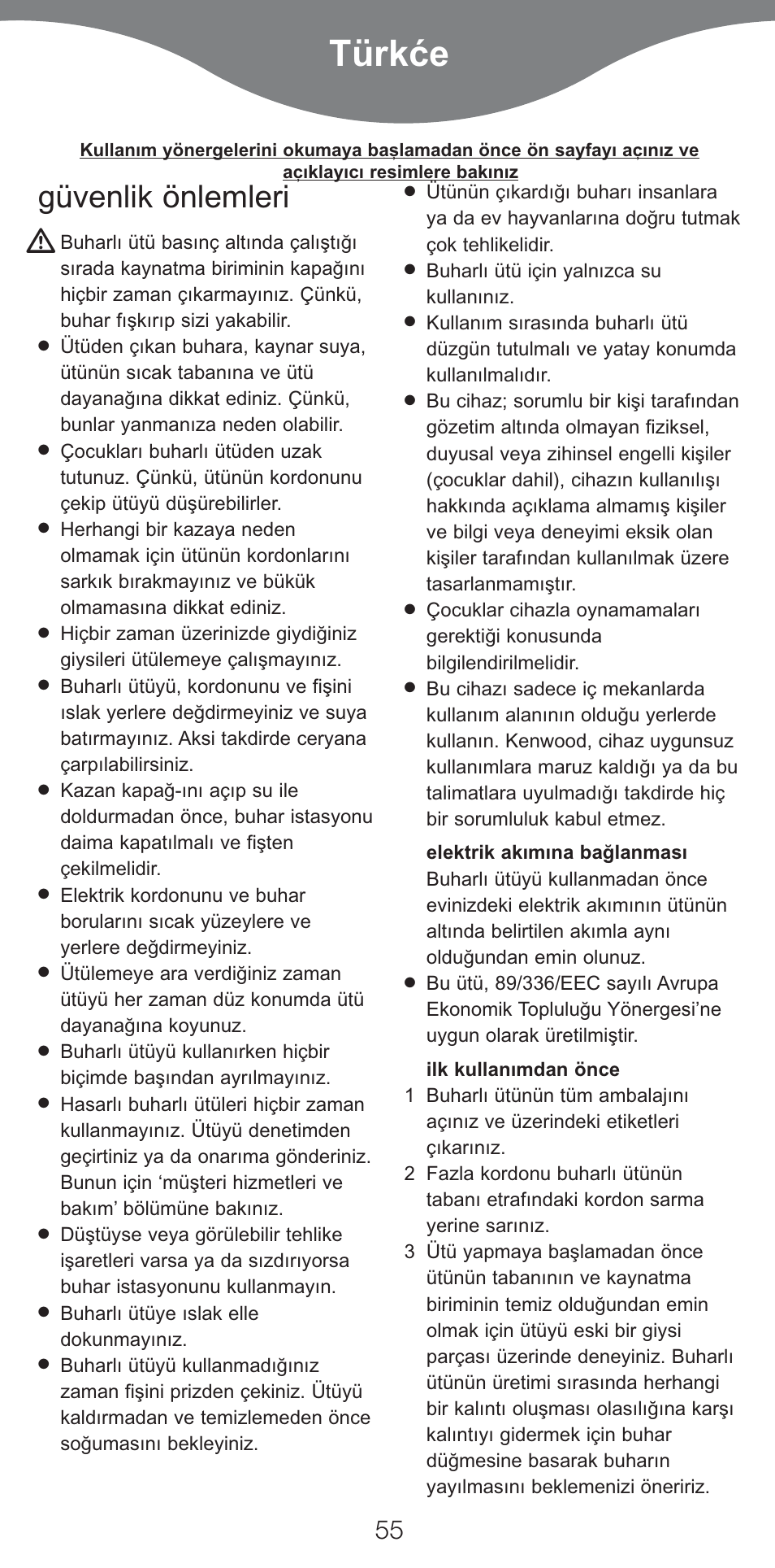 Türkće, Güvenlik önlemleri | Kenwood IC400 Series User Manual | Page 57 / 90