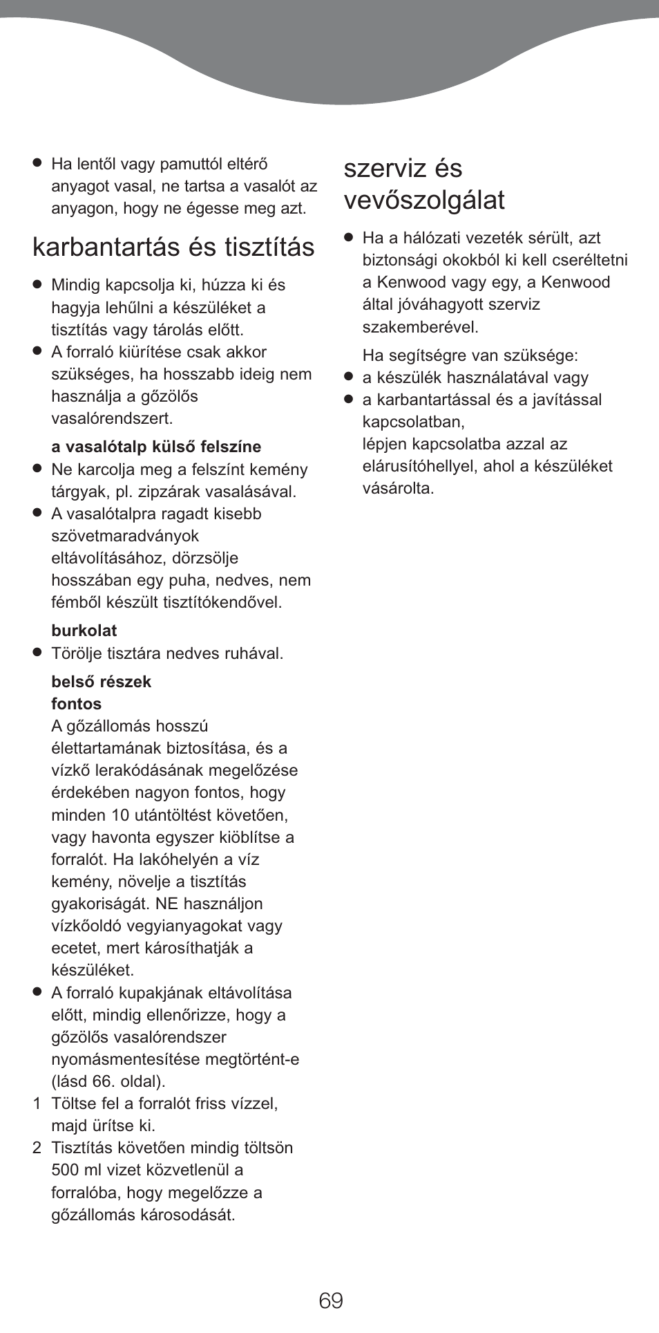 Karbantartás és tisztítás, Szerviz és vevőszolgálat | Kenwood IC400 Series User Manual | Page 71 / 90