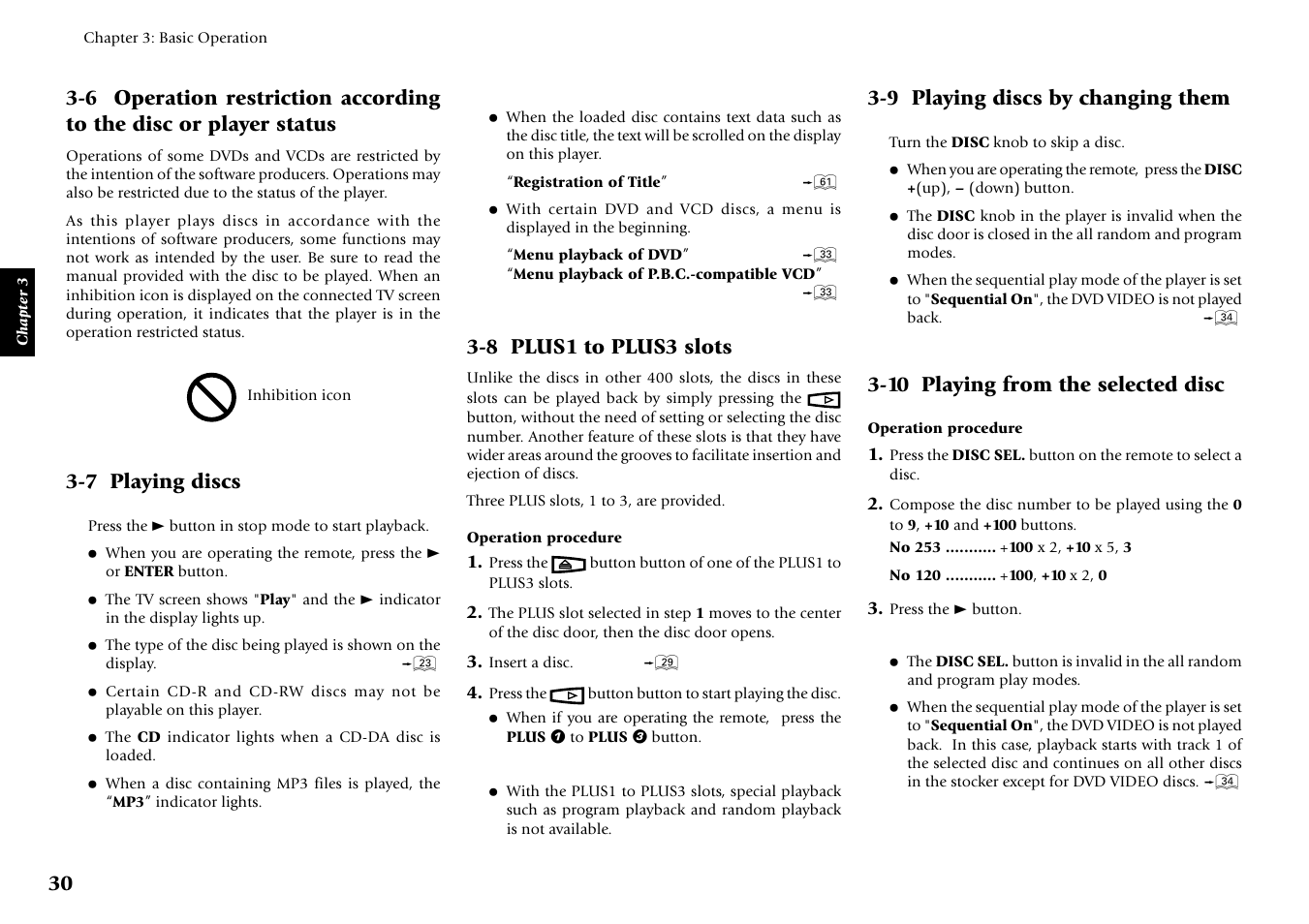 7 playing discs, 8 plus1 to plus3 slots, 9 playing discs by changing them | 10 playing from the selected disc | Kenwood DV-5900M User Manual | Page 30 / 96