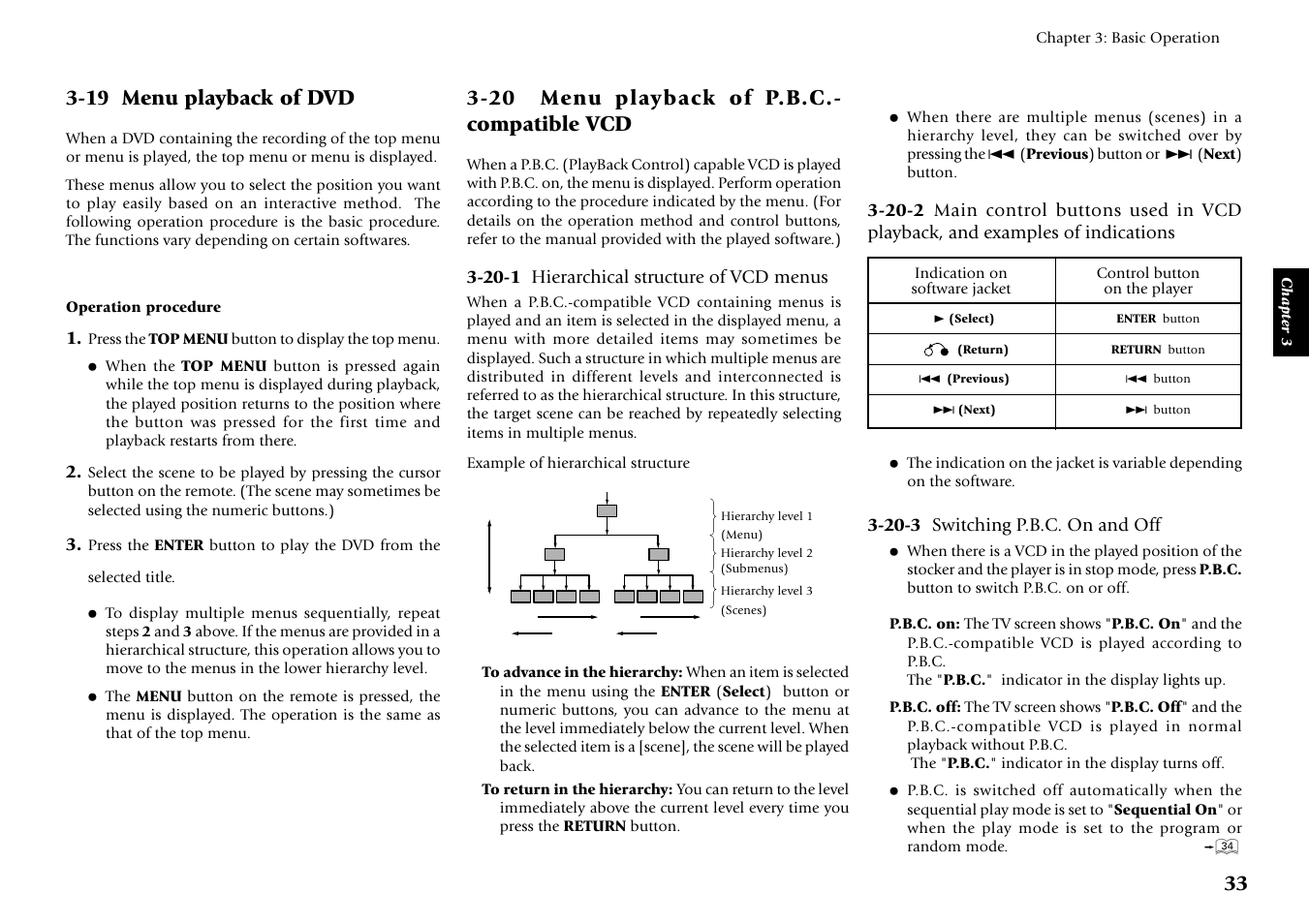 19 menu playback of dvd, 20 menu playback of p.b.c.-compatible vcd, 20 menu playback of p.b.c.- compatible vcd | Kenwood DV-5900M User Manual | Page 33 / 96