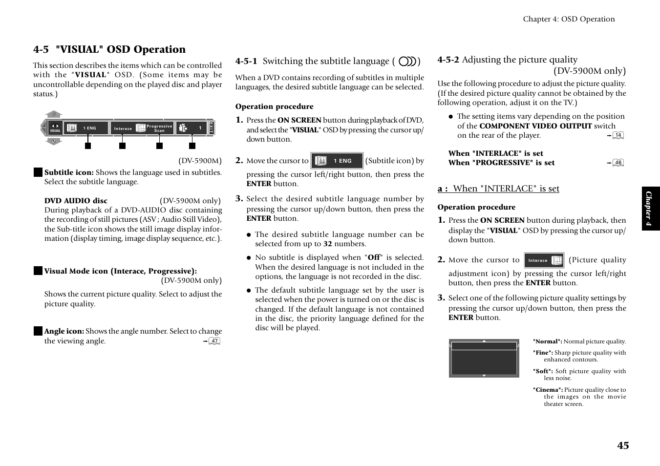 5 "visual" osd operation | Kenwood DV-5900M User Manual | Page 45 / 96