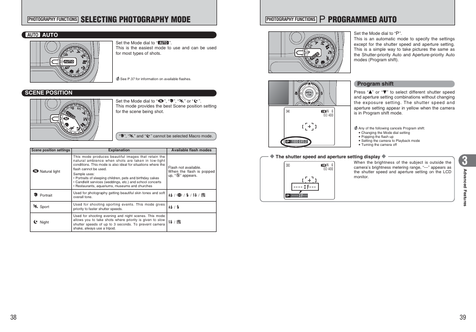 Selecting photography mode, N programmed auto | FujiFilm FinePix E900 User Manual | Page 20 / 69