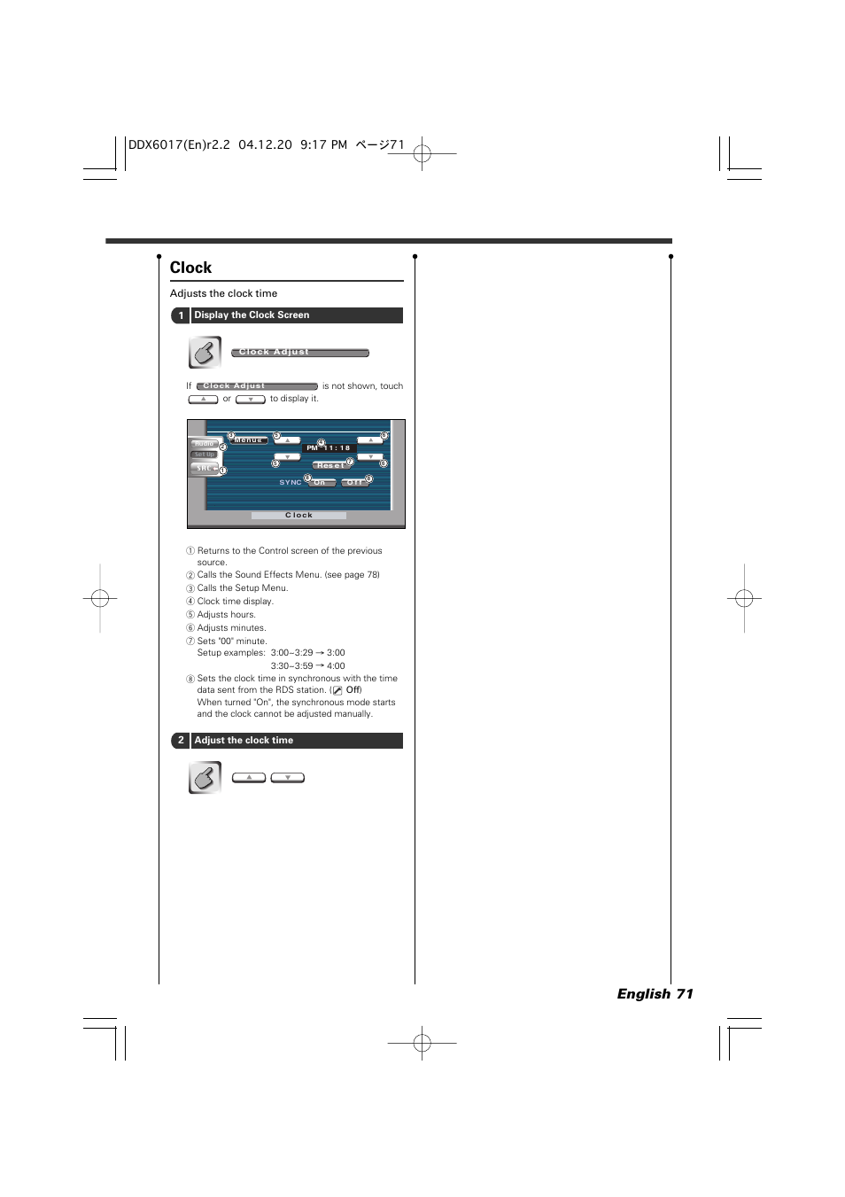 Clock, English 71 | Kenwood DDX6017 User Manual | Page 71 / 92