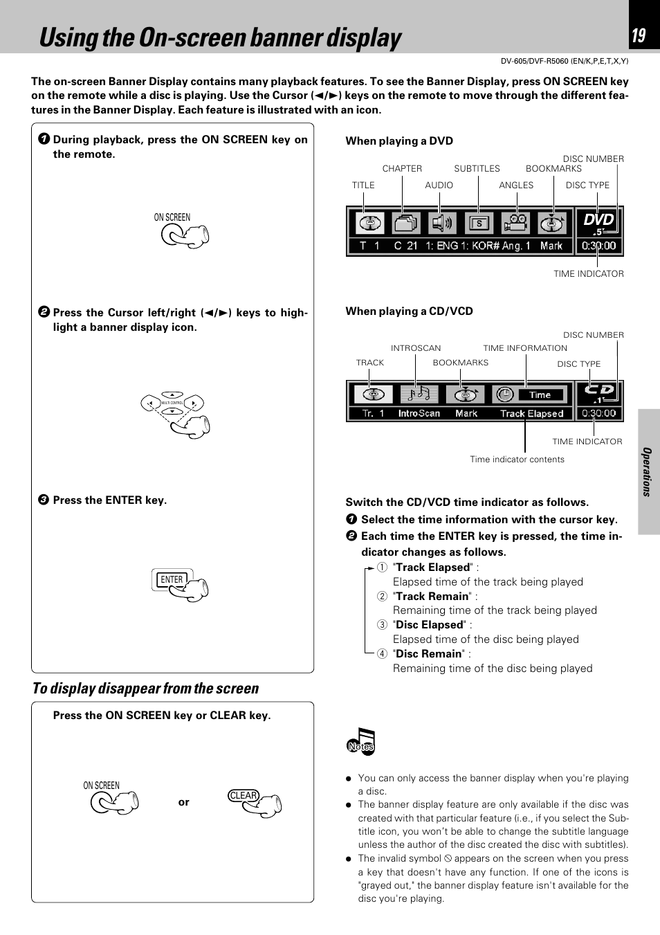 Using the on-screen banner display | Kenwood DVF-R5060 User Manual | Page 19 / 48