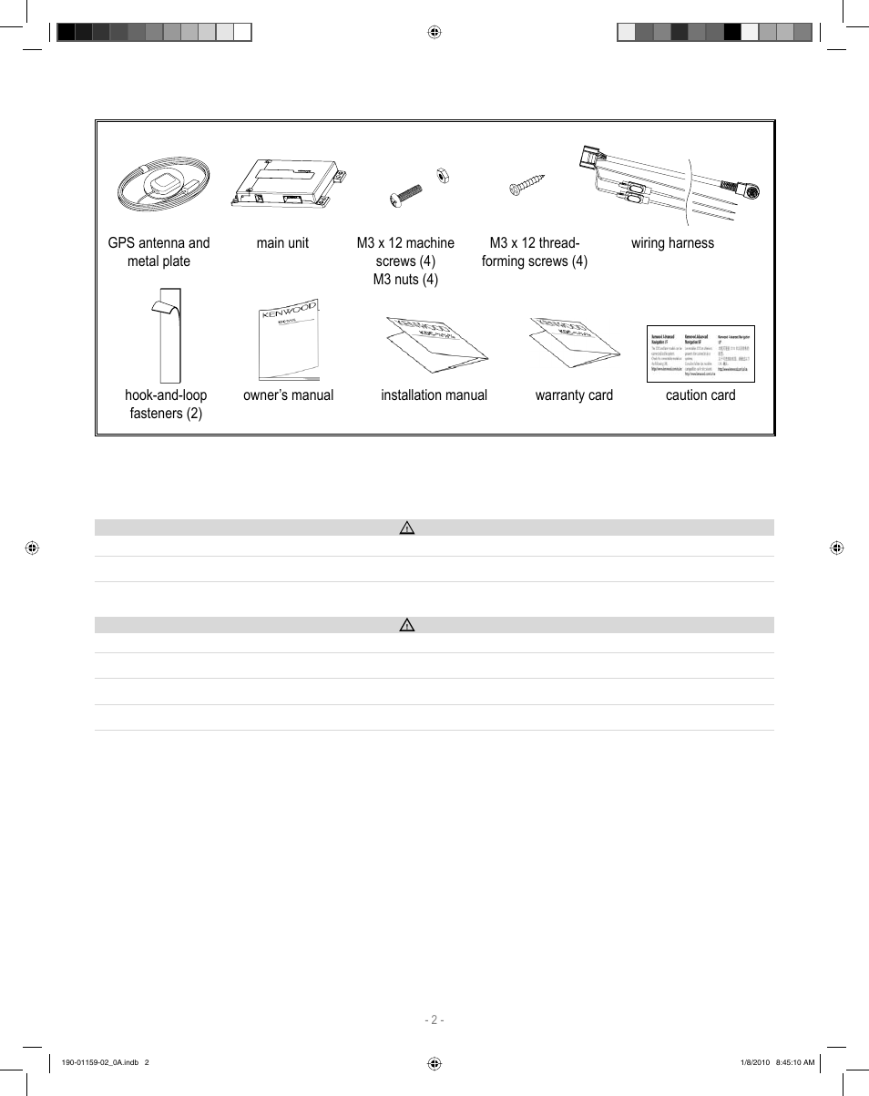 What’s included, Installing the main unit, Installing the gps antenna | Installing optional accessories | Kenwood KNA-G610 User Manual | Page 2 / 12