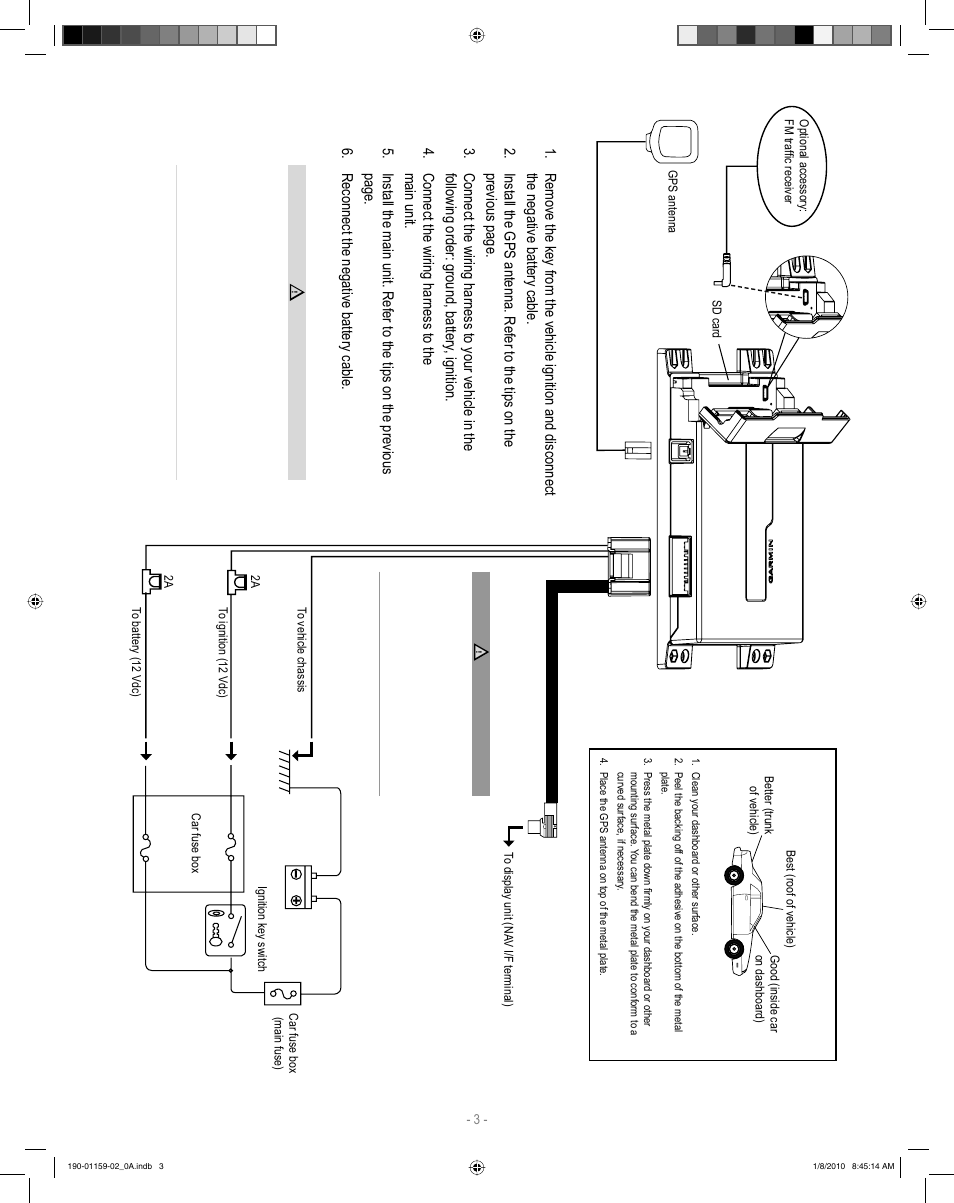 Steps to install the kna-g610, Installing the gps antenna | Kenwood KNA-G610 User Manual | Page 3 / 12