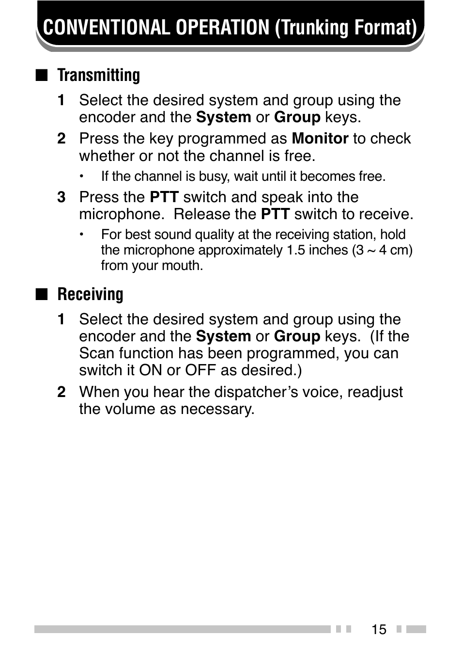Conventional operation (trunking format) | Kenwood TK-380 User Manual | Page 20 / 37