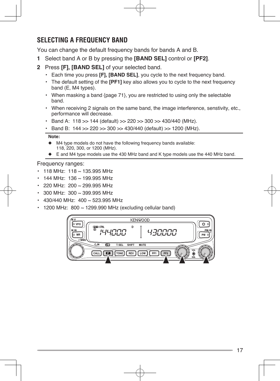 Selecting a frequency band | Kenwood TM-V71E User Manual | Page 25 / 107
