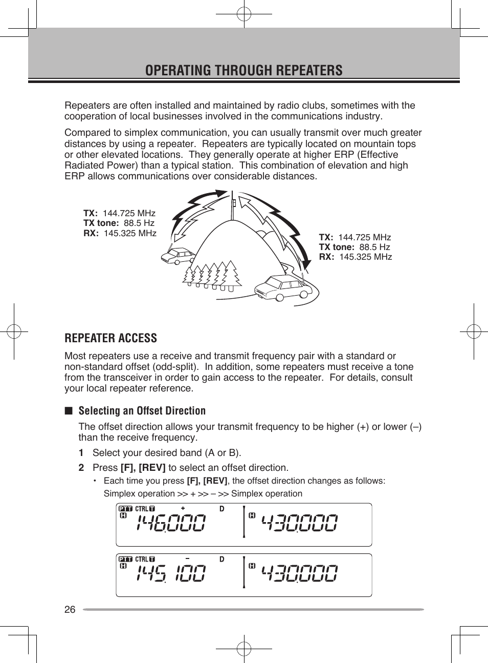 Operating through repeaters, Repeater access | Kenwood TM-V71E User Manual | Page 34 / 107