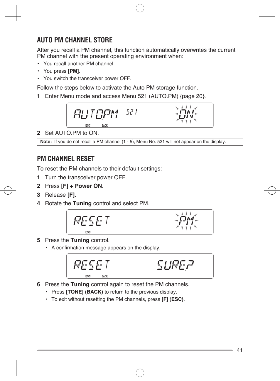 Auto pm channel store, Pm channel reset | Kenwood TM-V71E User Manual | Page 49 / 107