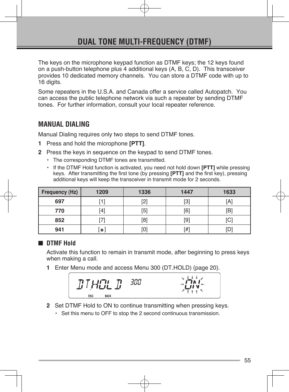Dual tone multi-frequency (dtmf), Manual dialing | Kenwood TM-V71E User Manual | Page 63 / 107