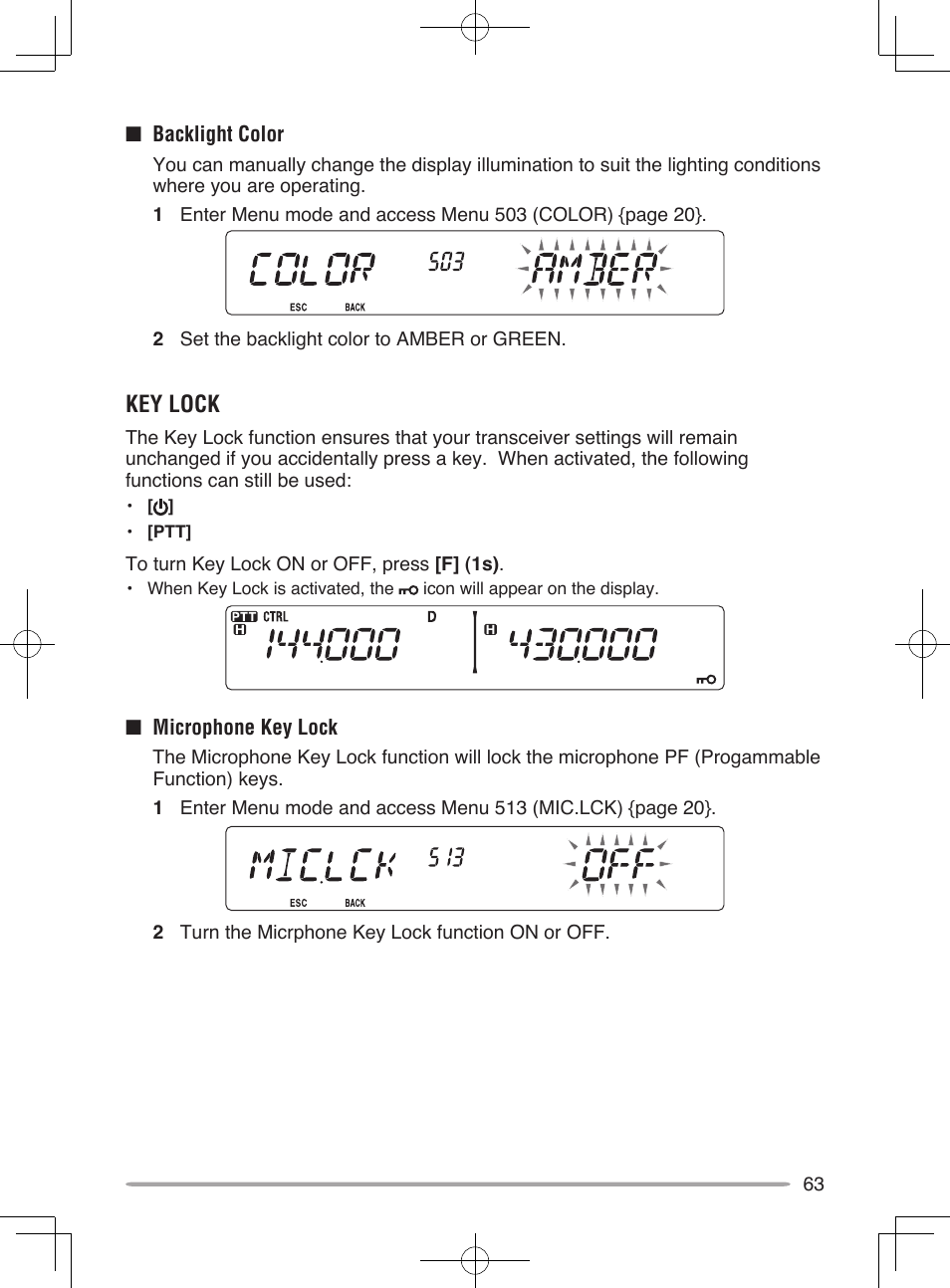 Key lock | Kenwood TM-V71E User Manual | Page 71 / 107