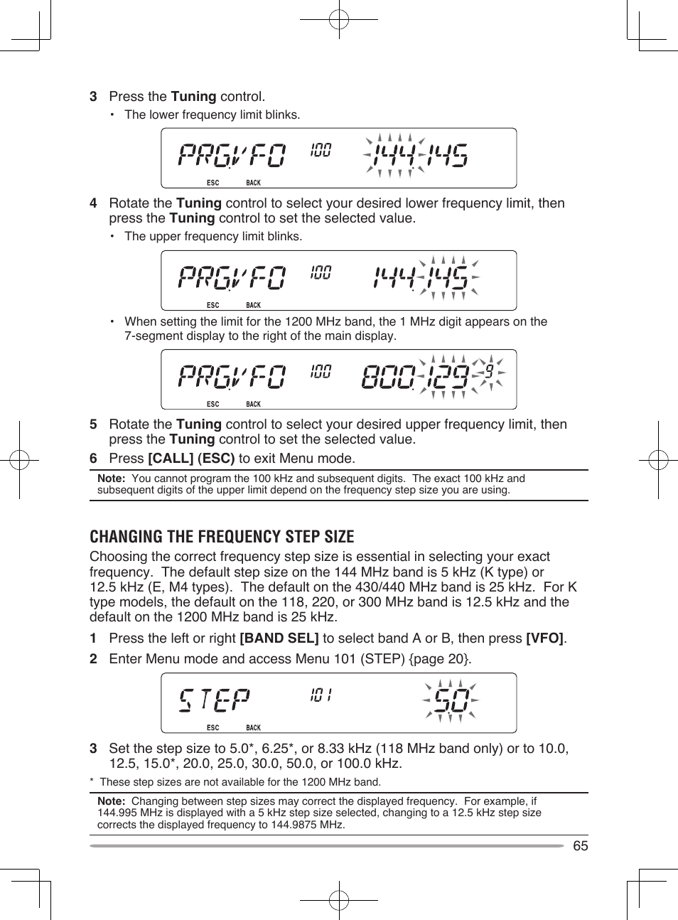 Changing the frequency step size | Kenwood TM-V71E User Manual | Page 73 / 107